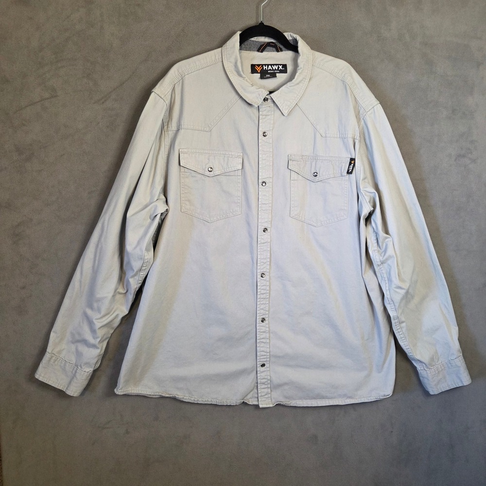 Hawx Work Gear Western Pearl Snap Shirt Men's 2XL Cotton Twill Long Sleeve Ranch